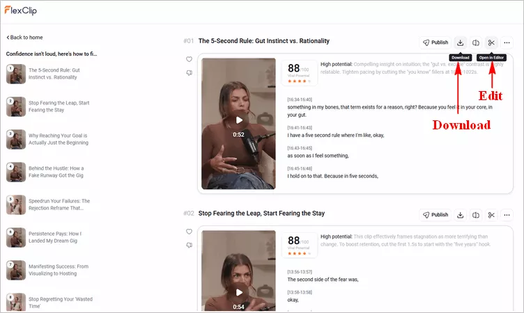 Convert Livestreams into Short Clip with FlexClip AI - Download Clip