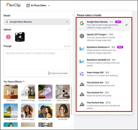 Add Vintage Photo to FlexClip's AI Photo Editor and Select an Image Model to Process