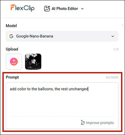 Enter a Text Prompt to Guide AI in Process Your Black and White Image