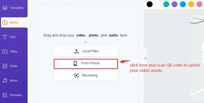 Directly upload your video assets from iPhone to FlexClip by scanning the QR code