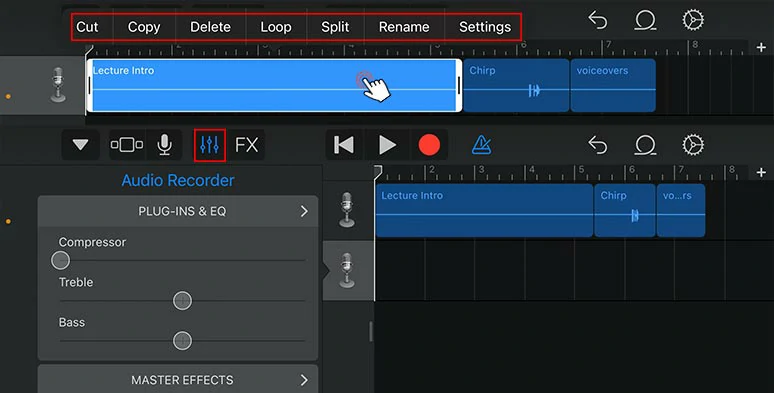 Trim or split voice memos’ recordings or add other audio effects to them