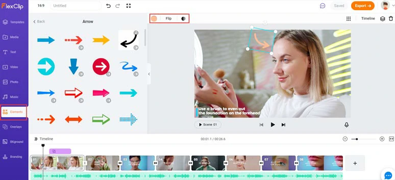 Add animated arrows in a video by FlexClip online