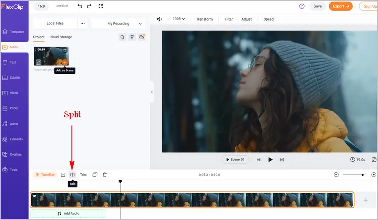 Cut Video in Middle Online with FlexClip - Split