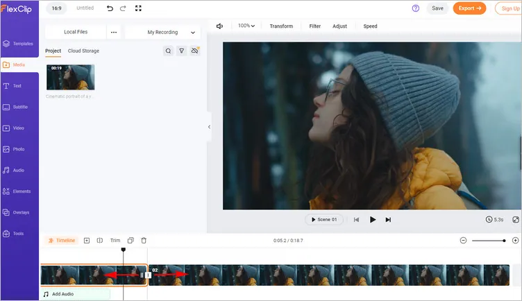 Cut Video in Middle Online with FlexClip - Trim