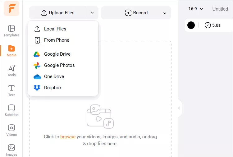Cut Video in Middle Online with FlexClip - Upload