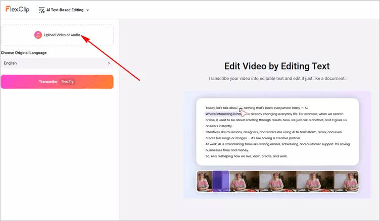 Automatically Cut out the Middle Part of a Video - Access FlexClip's Text-Based Editor