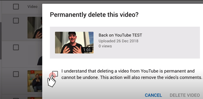 Check again and delete a YouTube video forever