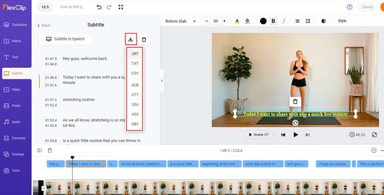 Edit and download subtitles in diverse formats for other repurposings