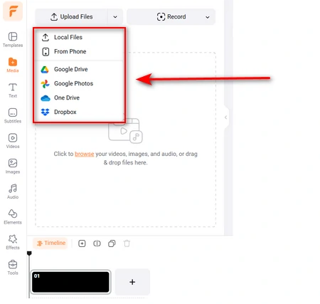 Upload Media Resources to FlexClip Timeline