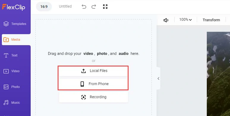 Upload drone footage to FlexClip