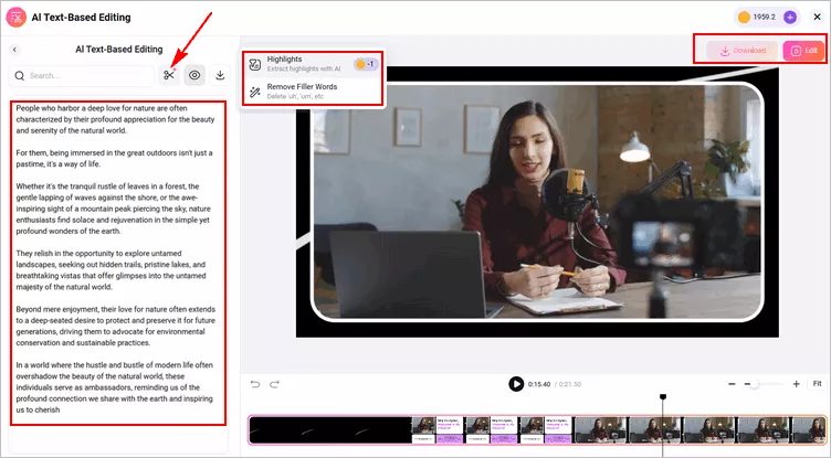 Edit Google Meet Recording - Cut with AI by Editing Text
