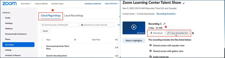 Where to access Zoom recordings on Cloud for paid users
