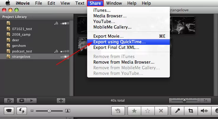 Export iMovie to MP4 Using QuickTime