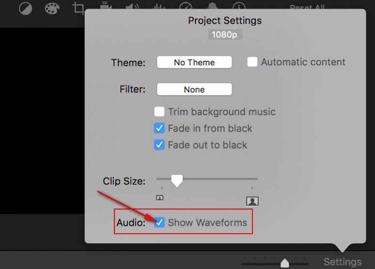 Enable Show Waveforms in iMovie