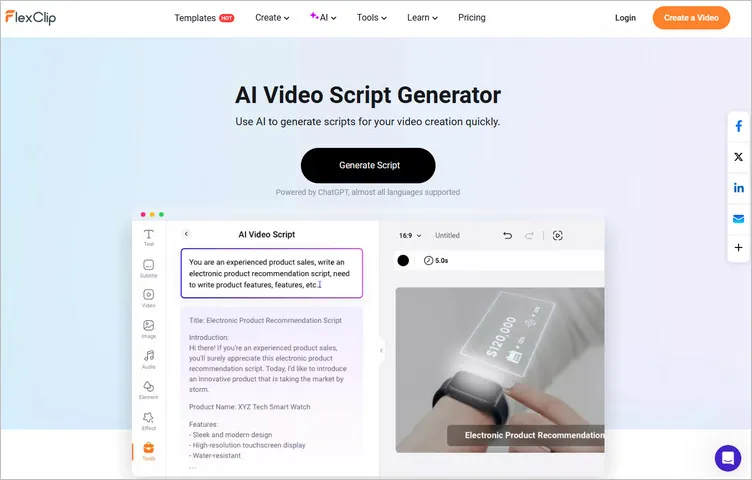 FlexClip's AI Script Generator for Book Trailer Creation