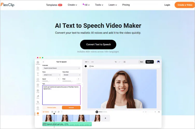 FlexClip's AI Voice Generator for Book Trailer Creation