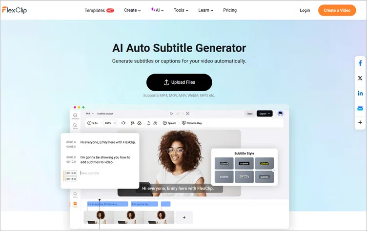 FlexClip's AI Subtitle Generator for Book Trailer Creation