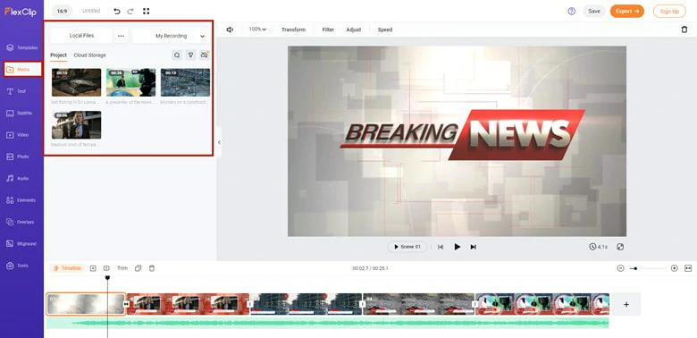 Import the Recorded News Video to FlexClip