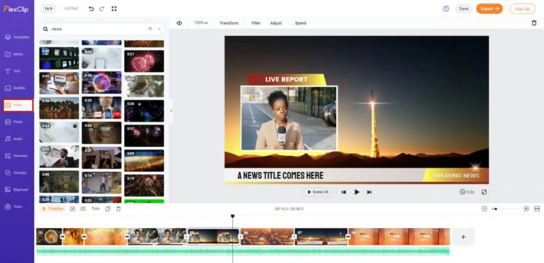 News Report Video Picture-in-picture Effect in FlexClip