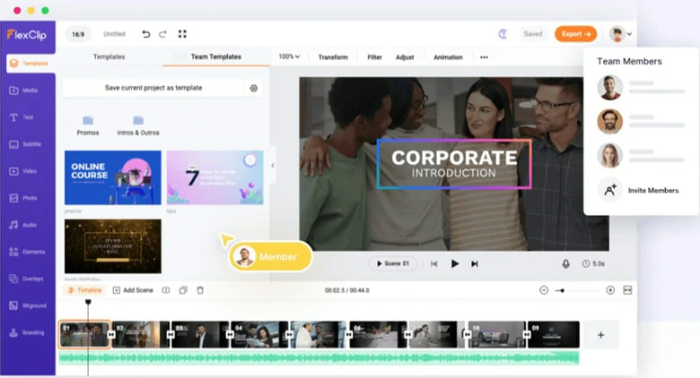 Use Team Collaboration Feature to Create a News Report Video in FlexClip