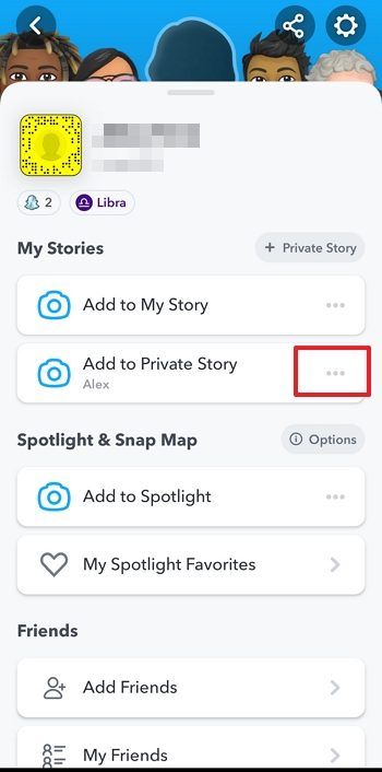 How to add persons to a private story on Snapchat - Step 2