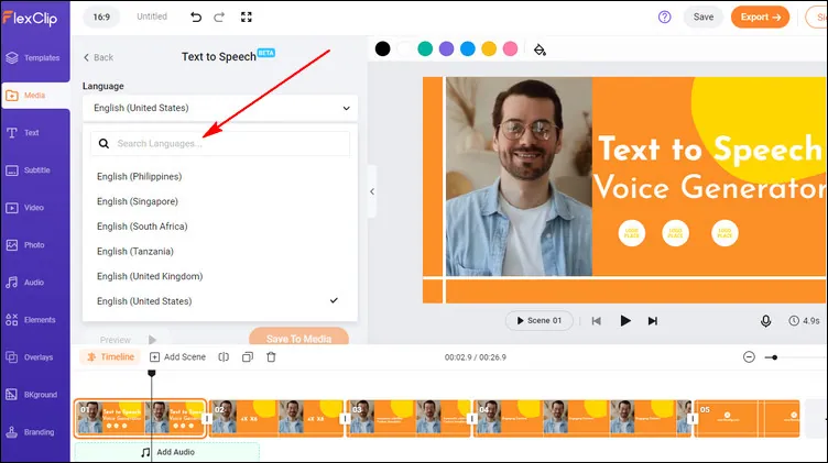Access FlexClip Text to Speech Tool and Get Started