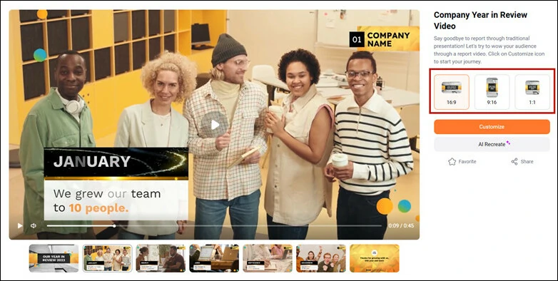 Different Aspect Ratio Support of Each Year-in-review Video Template in FlexClip