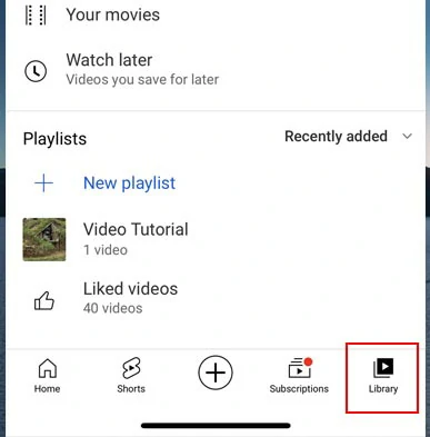 Find the newly-added YouTube playlist by tapping the library tab