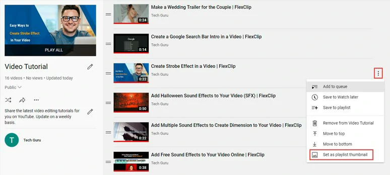 Set a custom thumbnail for your YouTube playlist