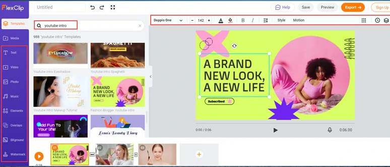 Use FlexClip online video editor to create a YouTube intro video for a YouTube playlist