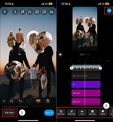 Add audio, animated text, and GIPHY stickers to collage reels on Instagram