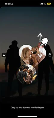 Drag the photo up or down to adjust the layer of images in collage reels