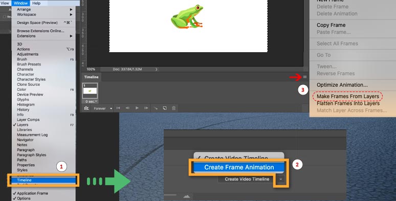 Create frame animations and add all images to the timeline