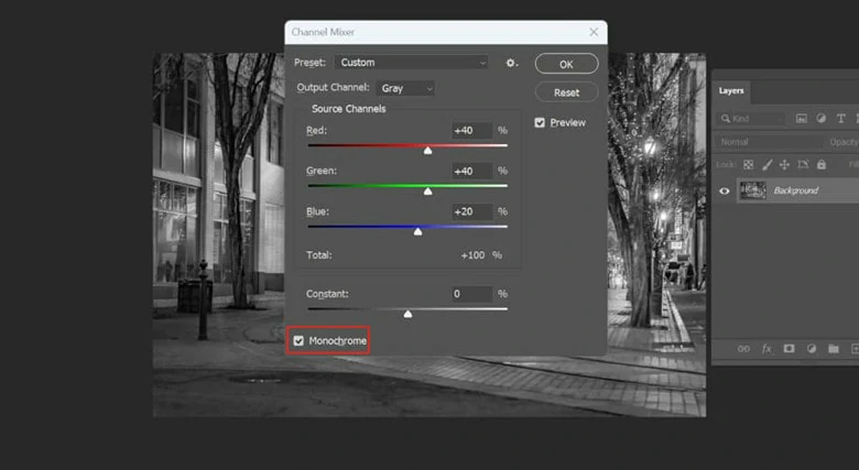 How to Make Image Black and White in Photoshop Using Channel Mixer