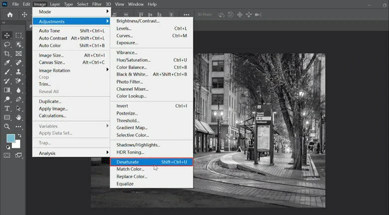 How to Make Image Black and White in Photoshop Using Desaturate Adjustment