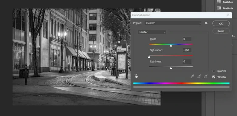 How to Make Image Black and White in Photoshop Using Hue/Saturation Adjustment