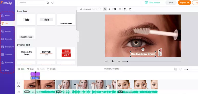 Refine a makeup video by adding text, elements, etc