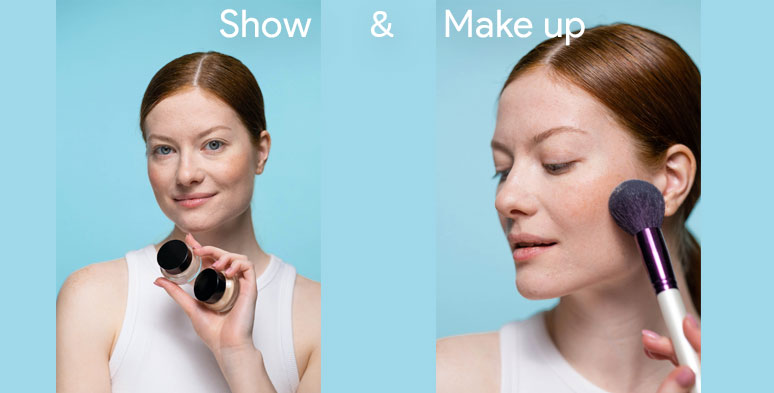 Show the details of cosmetic products and then do the makeup