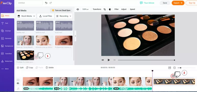 Sync the audio narration to the corresponding videos