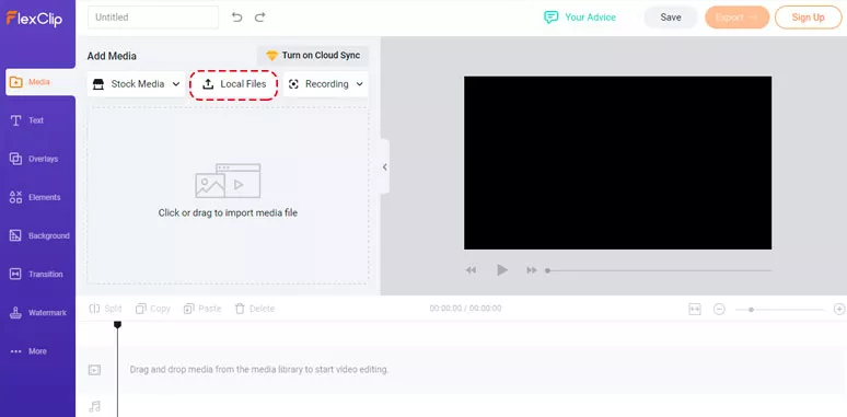 Upload the video footage and audio narration to FlexClip’s video editor