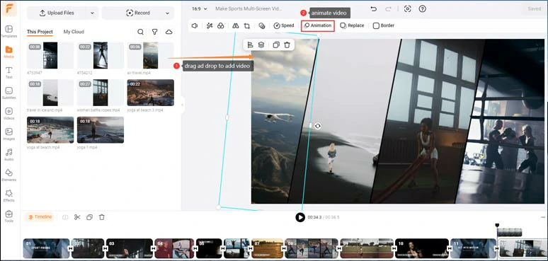 Add video to shape and animate videos to make a creative multi-screen video