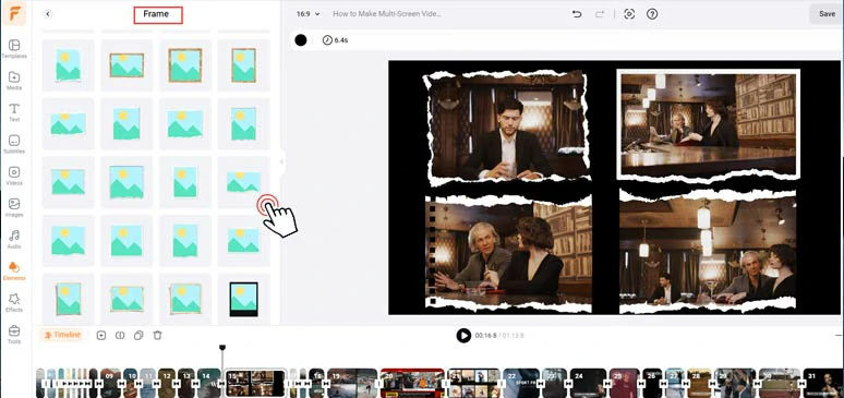 Use a torn paper frame to stylize multi-screen video to enhance storytelling