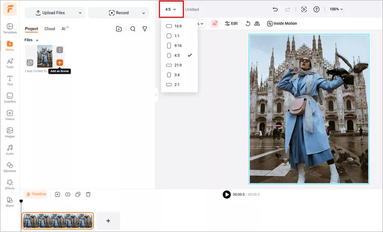 Make a Photo Fit on Instagram without Cropping Using FlexClip - Upload Image