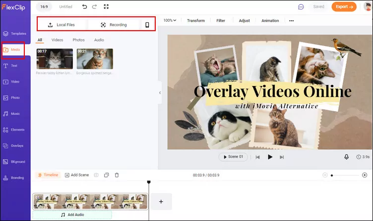 Overlay Videos Online with iMovie Alternative - Upload