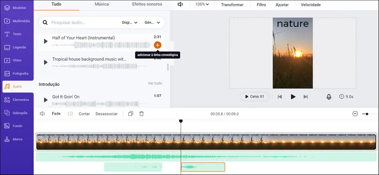 Add royalty-free music and sound effects to the video