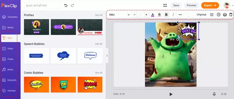 Add text animations, elements, music to a GIF
