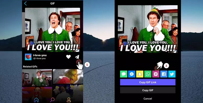 Click the GIF share button and hit the Instagram logo