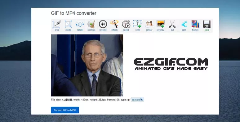 Use EZGIF online tool to convert a GIF to a video GIF (MP4)