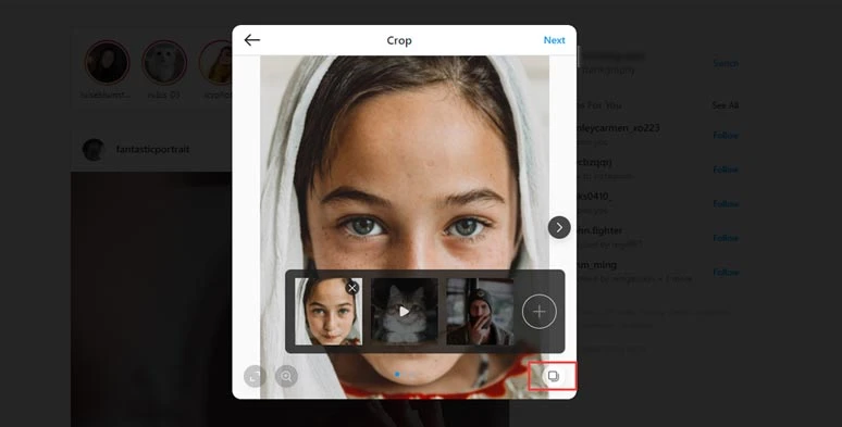 select multiple photos and videos to be posted on instagram from pc