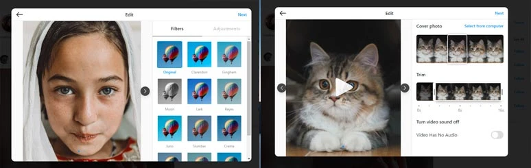 Edit photos and videos on Instagram from PC 